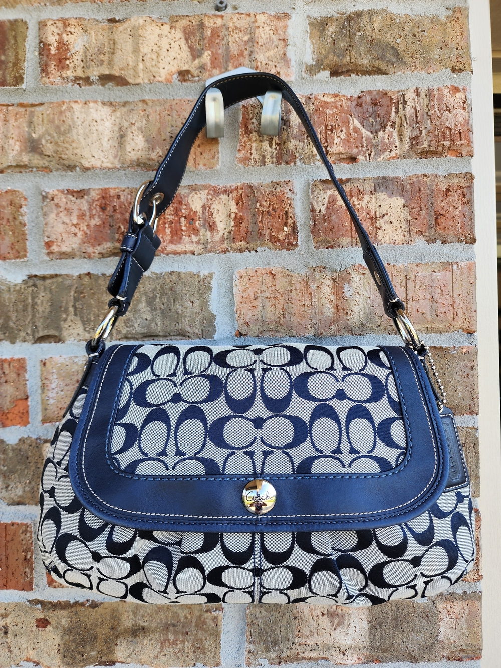 Coach Signature Jacquard Shoulder Bag in Navy